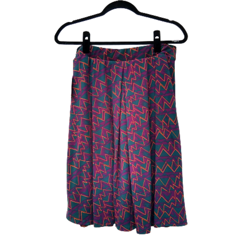 LulaRoe Madison Skirt with Pockets Womens Large Green Purple Zig Zags New